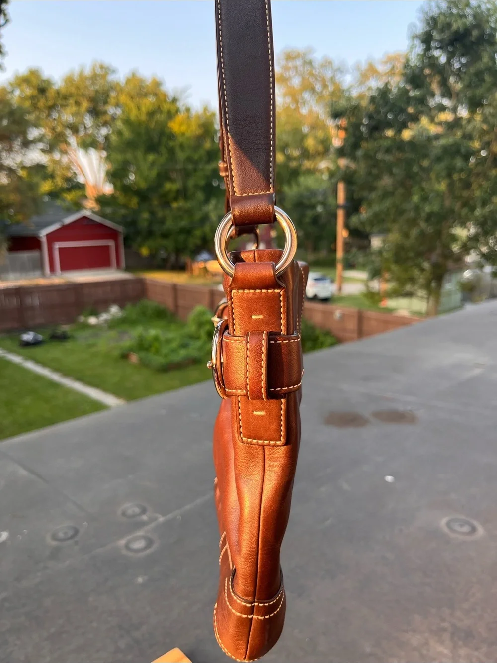 Coach Soho Brown Leather Shoulder Bag with Double Buckle Detail